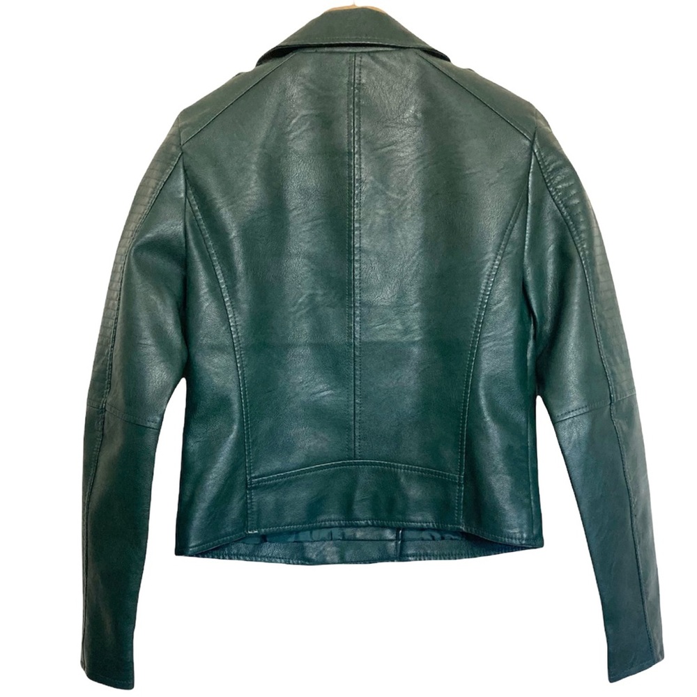 SM•VERO MODA•DARK GREEN VEGAN LEATHER MOTO JACKET• - Picture 3 of 3